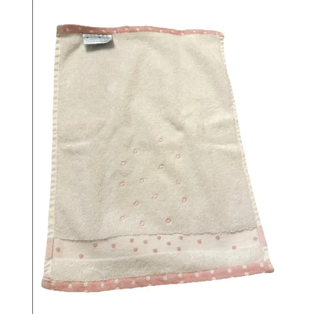 VINTAGE Casaba Hand Towels White With Pink Polka Dot SET Of 3 Made in Turkey